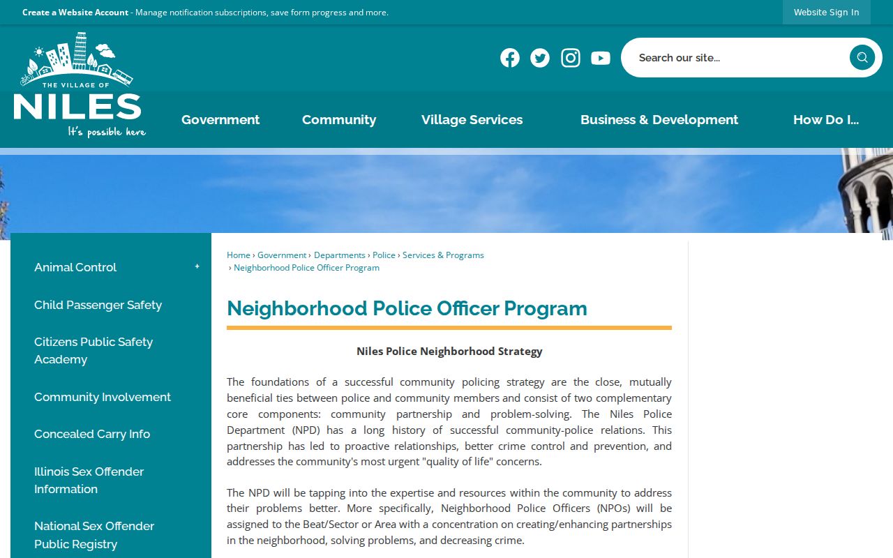Niles neighbors Neighborhood Police Officer Program page
