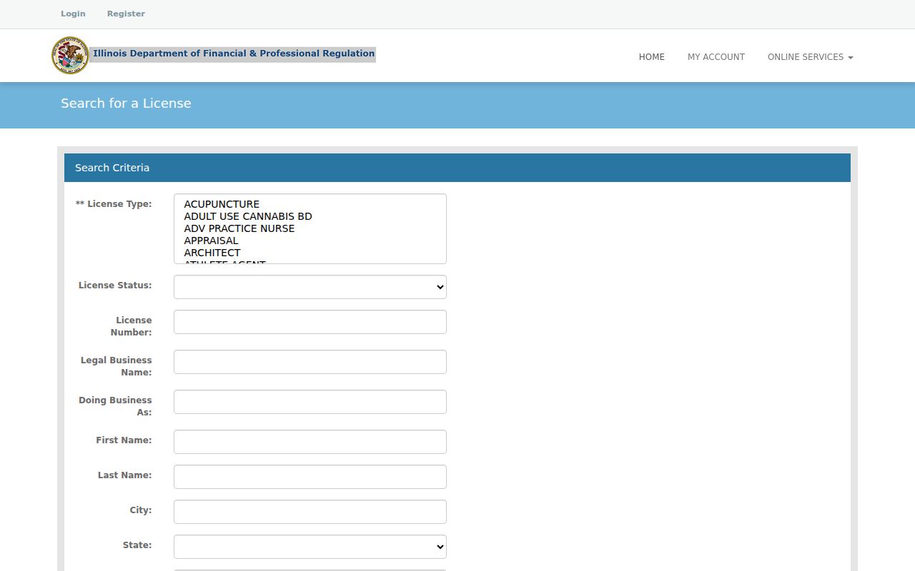 Niles resident lookup Illinois professional license search