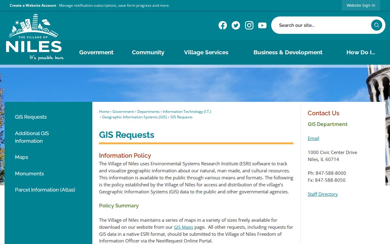 Niles street directory GIS request and map access