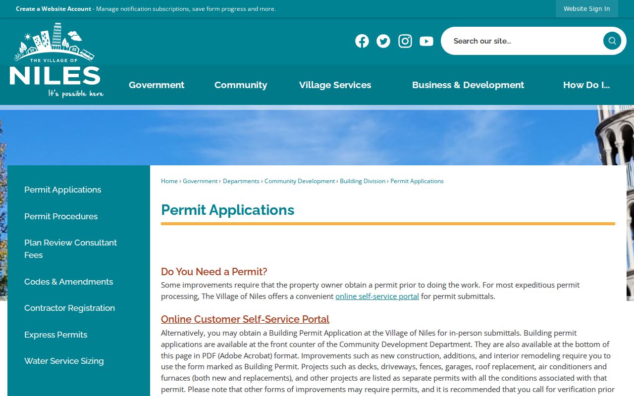 Niles street directory permit application records