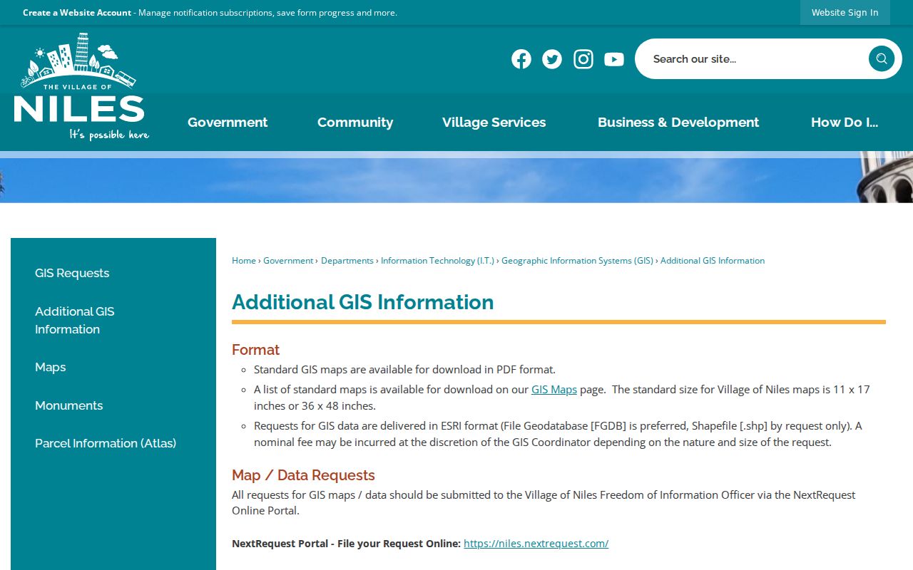 Niles ZIP code directory GIS map request information